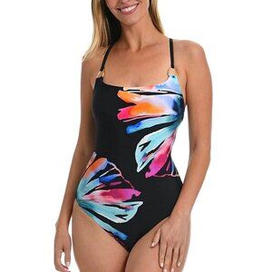 La Blanca Prism Palm Mio One-Piece Swimsuit Sz 6 Black Multicolor Strappy